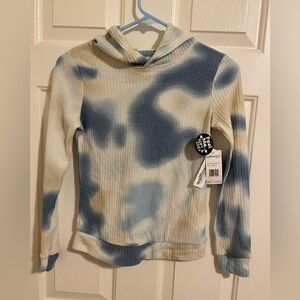 WALLFLOWER GIRL Tie-Dyed “Soft Waffle Knit Hoodie” Size M (10-12) Blue/Whte NWT